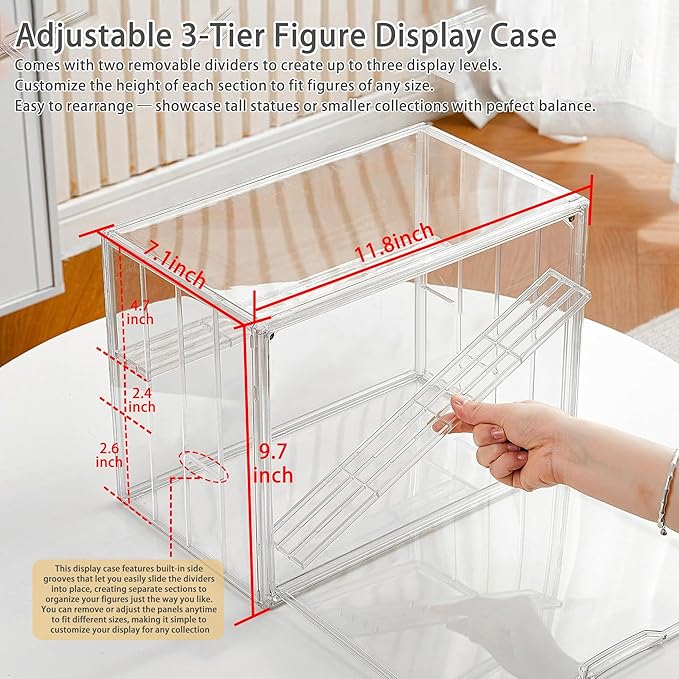 Clear Acrylic Display Case for Figures 4 Layer Adjustable Acrylic Boxes for Display Stackable Display Cabinets for Collectibles Action Figure Display Case for Shoe, Bread, Cosmetic, Handbag,1 Pack