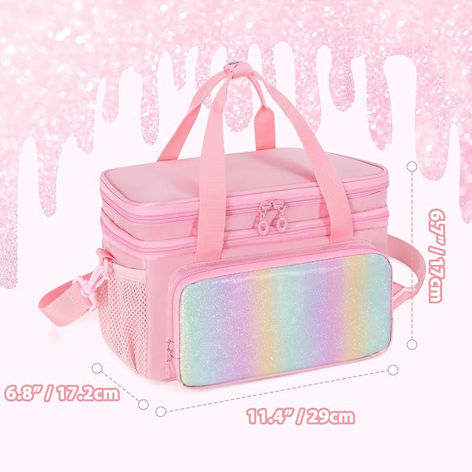 Carrying Case Compatible with Barbie Doll Clothes, Doll Accessories Storage Organizer, Double Layer Design, with Handle and Detachable Shoulder Strap, Case only (Pink)