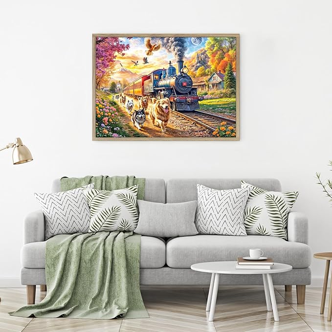 Jigsaw Puzzles for Adults 1000 Pieces, Interlock Perfectly Letter on Back No Dust, Home Decor Birthday Party Gift Toy for Men Women Elders Seniors, 1:1 Poster-Happy Train