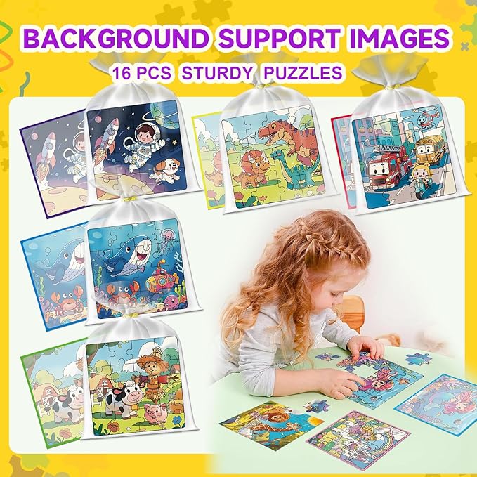 WWN Magnetic Puzzle Christmas Party Favors for Kids: 16 Pack Bulk Magnetic Puzzle Books, Toddler Travel Toys for Car Airplane, Birthday Party Supplies, School Classroom Prizes, Stocking Stuffers