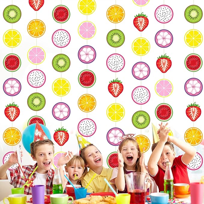 Duraaamo 8 Packs Fruit Party Banner Decorations Twotti Frutti Paper Garland Dancing Frutti Paper Hanging Cutouts Summer Theme Banners for Summer Theme Birthday Party Supplies Decor(Fruit)