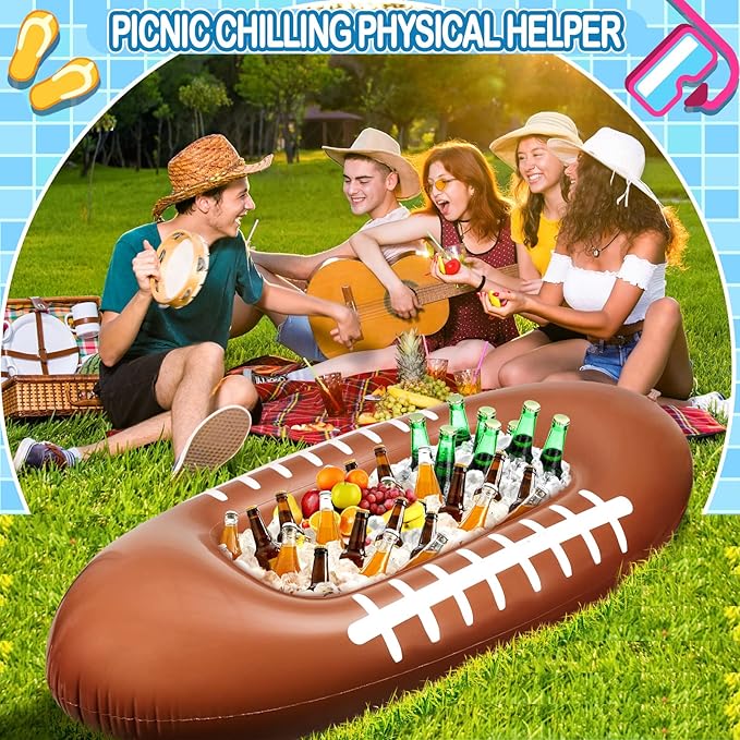 Leitee 2 Pcs Inflatable Football Drink Cooler Football Party Decoration Inflatable Field Cooler Ice Serving Bar Food Container for Summer Sport Birthday Party Favor Supplies(Blue, Brown)