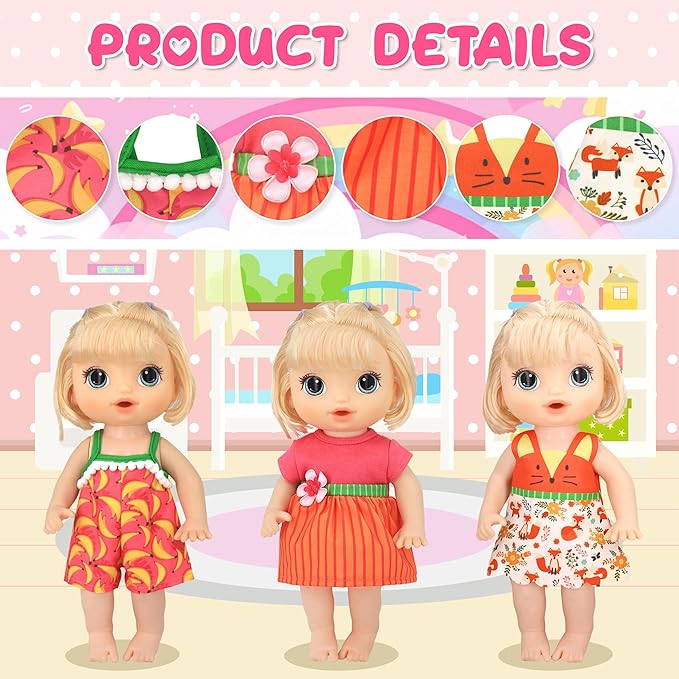 10 Set Alive Baby Doll Clothes, Doll Clothes and Accessories for 10-12 Inch Girl Dolls Outfits Include Cute Jumpsuit, Skirts