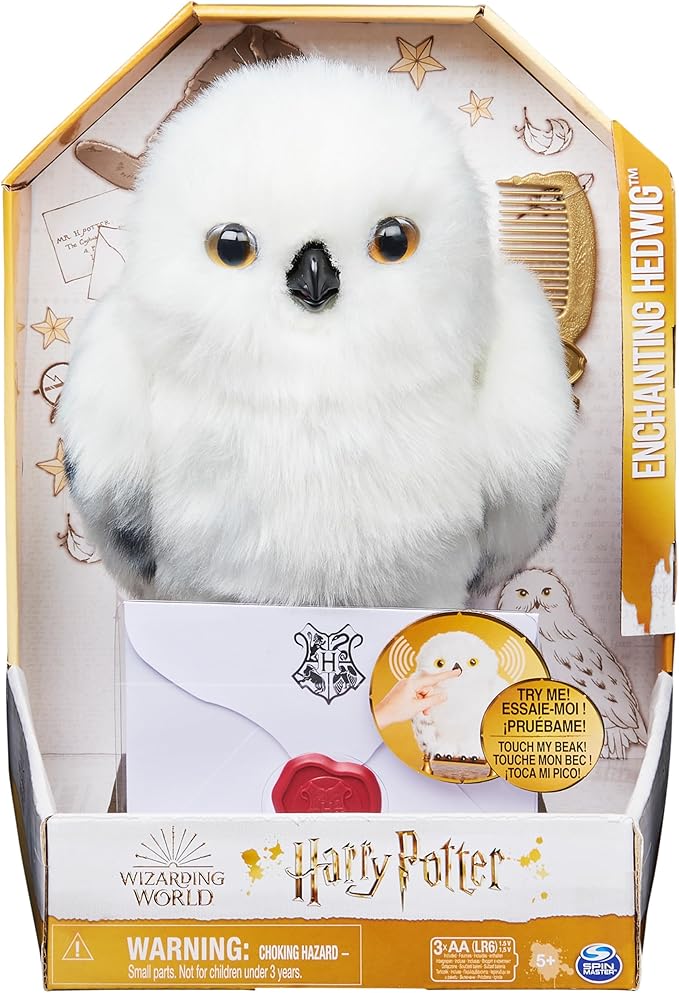 Wizarding World Harry Potter, Enchanting Hedwig Interactive Owl with Over 15 Sounds and Movements and Hogwarts Envelope, Kids Toys for Ages 5 and up