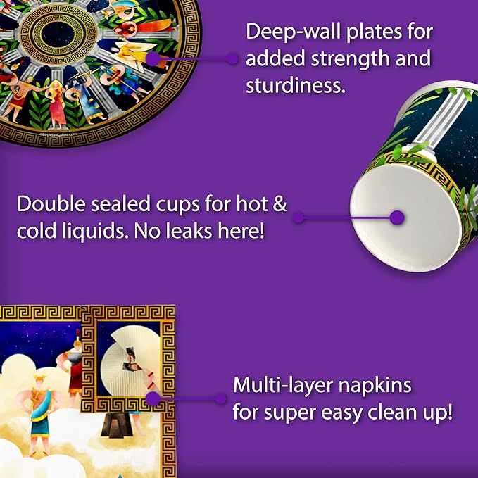 Greek Mythology Birthday Party Supplies Set Plates Napkins Cups Tableware Kit for 16