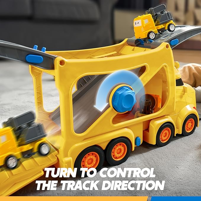 JOVA Extra Large Toy Trucks for Toddlers, 3-Layer Construction Trucks for Boys, 7-in-1 Big Carrier Truck with Siren & Lights and 6 Toy Cars, Birthday Gifts for Boys Kids