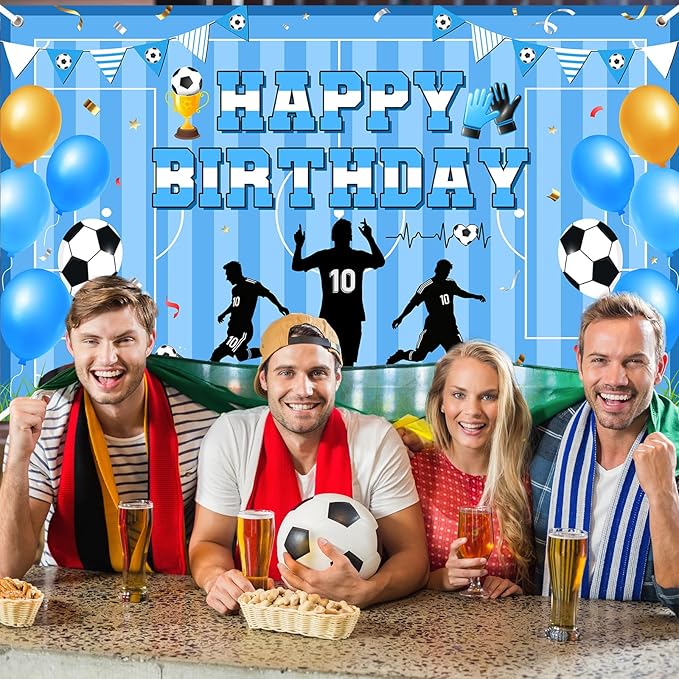 Avezano Scoccer Star Birthday Party Decorations Scoccer Sports Theme Happy Birthday Banner Backdrop Kids Teens Football 10th Birthday Party Celebrations Supplies (Blue, 6x3.6 ft)