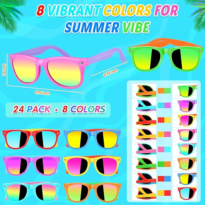 GIFTINBOX Kids Sunglasses Party Favors for Boys & Girls,Neon Toddler Sunglasses bulk with UV400 Protection, Pool Beach Party Favors, Goodie Bags Stuffers for Birthday Party -16pack