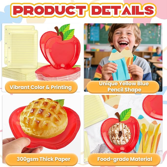 OuMuaMua 177Pcs Back to School Party Plates Napkins Cups with Welcome Banners Supplies First Day of School Disposable Tableware Set for Preschool Kindergarten Graduation Party Table Decor, Serves 25