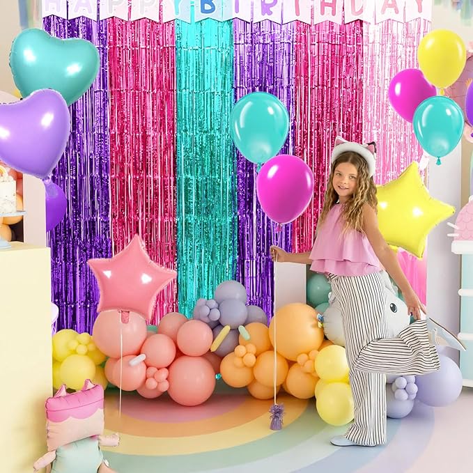 Cute Dollhouse Birthday Decorations, Including 2 Pack Dollhouse Party Streamers, 24pcs Doll House Balloons & 1pcs Doll House Birthday Banner for Doll-House Party Photo Backdrop Supplies