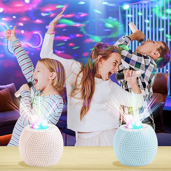 SOUTHMAN Mini Karaoke Machine for Kids Adults, Bluetooth Karaoke Machine with 2 Wireless Microphone for Kids Ages 4,5,6,7,8,9,10,11,12+ Years Old Toddler, Disco LED Lights for Girls Boys Gifts