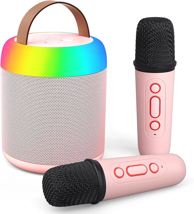 Mini Party Karaoke Machine Toy for Kids Audlts, Portable Led Karaoke Toy Speaker with 2 Wireless Microphones for Girls Boys Birthday, Holiday Stocking Stuffer Party Favors Supplies