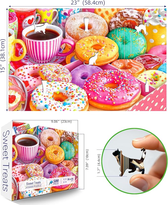 Puzzle for Adults 500 Piece Colorful Cute Donuts & Coffee Jigsaw Puzzle Fun Sweet Treats Family Challenge Puzzle for Seniors (23"x15")