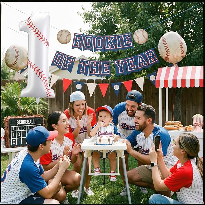 Jenaai Baseball Number 1 Balloons 40 Inch Baseball Theme Birthday Party Decorations Large Foil Balloons for Birthday Baby Shower Party Backdrop Celebration Supplies