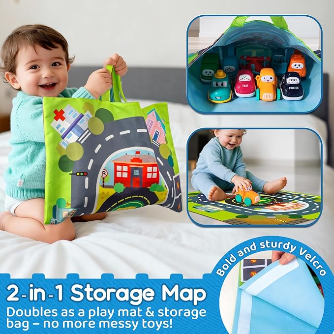 ALASOU 9 PCS Baby Cranes Car Toys for 1 Year Old Boy with Playmat/Storage Bag|1st Birthday Gift Easter Basket Stuffers for Toddler Toys 1-2|Baby Toys 1 Year Old Boy Gifts for Infant 12 18 Months