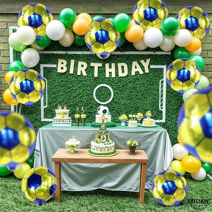 KatchOn, Yellow and Blue Soccer Balloons - 18 Inch, Pack of 10 | Soccer Birthday Party Decorations for Football Party Decoration, Sports Themed Party Decorations | Blue and Yellow Balloons