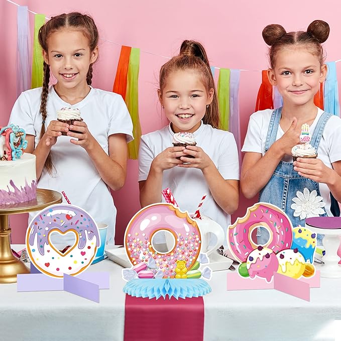 Dianelhal 10 Pieces Donut Table Decorations Donut Time Honeycomb Centerpieces Candyland Party Decorations Grow up Doughnut Birthday Baby Shower Photo Prop Supplies