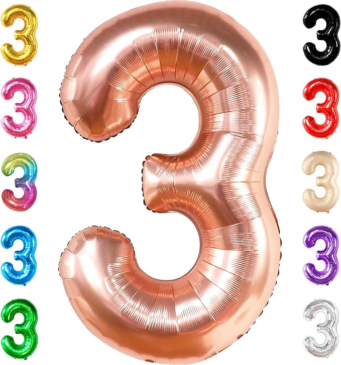 KatchOn, Large Rose Gold Number 3 Balloon - 40 Inch | Mylar Foil Balloon For 3rd Happy Birthday Decorations |Rose Gold Number 3 Balloon For 3rd Anniversary Decorations | Birthday Party Decoration