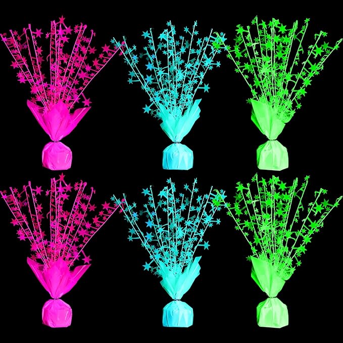 6 Pack Glow in the Dark Metallic Foil Spray Centerpiece Neon Star Table Decoration Fluorescence Tabletop Centerpieces for Glitter Neon Birthday Party Graduation Holiday Party Supplies