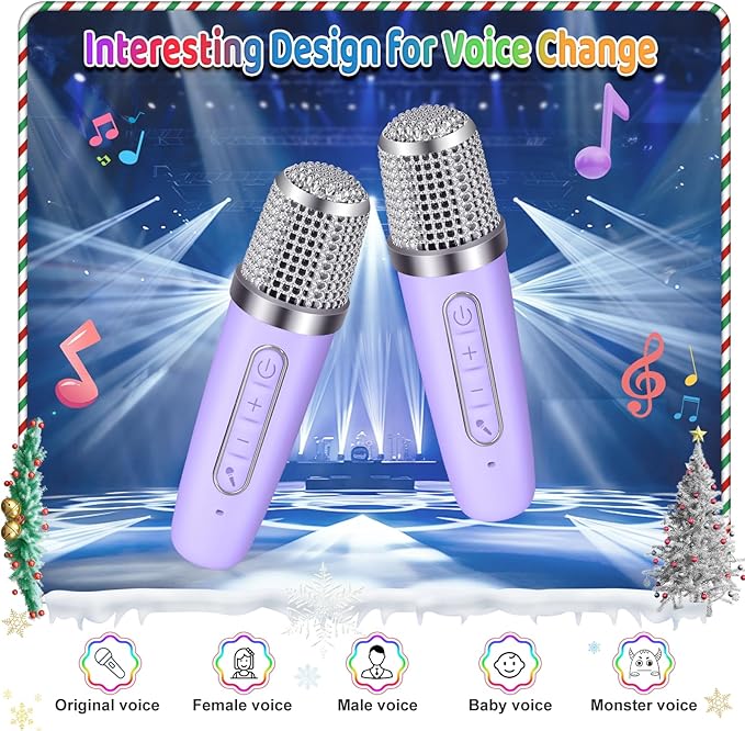 Mini Karaoke Machine for Kids with 2 Wireless Microphones - Toys Gift for Boys Girls Ages 4, 5, 6, 7, 8, 9,10,11,12+Year Old - Christmas, Birthday, Party Singing Gift (Purple)