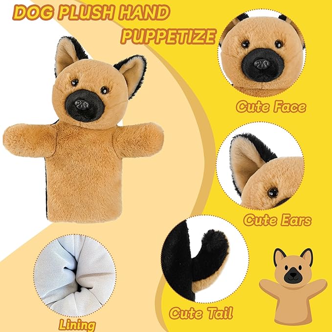 Dog Hand Puppet Plush Toy for Kids Toddlers Educational Animal Puppet for Storytelling Pretend Play Birthday German Shepherd