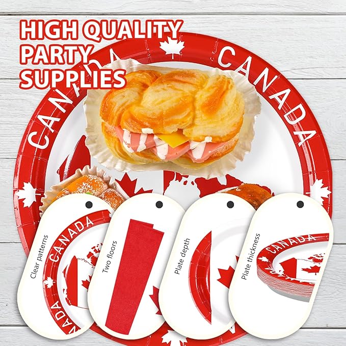 96Pcs Canadian Flag Party Supplies Canada Day Plates and Napkins Tableware Sets Red and White Canada Birthday Decorations for Canadian Theme Family Gathering Party Favors Decor Serves 24