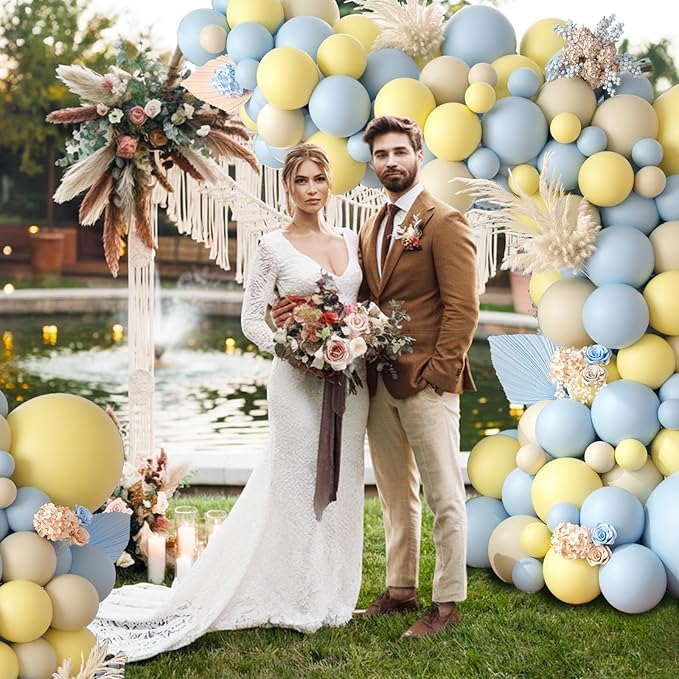 Pastel Blue Yellow Balloon Garland Arch, White Sand Pastel Yellow Balloons Pastel Baby Blue Latex Party Balloon for Baby Shower Theme Birthday Gender Reveal Bridal Wedding Party Decoration
