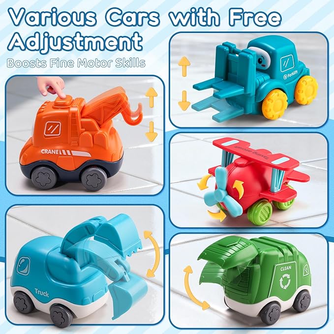 ALASOU 8 PCS Baby Cranes Car Toys for 1 Year Old Boy with Playmat/Storage Bag|1st Birthday Gift Easter Basket Stuffers for Toddler Toys 1-2|Baby Toys 1 Year Old Boy Gifts for Infant 12 18 Months