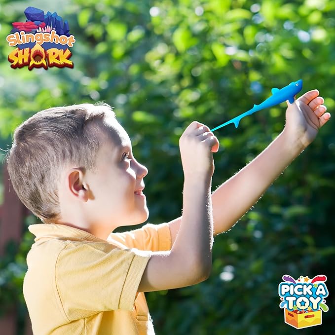 PICK A TOY 36 Pcs Shark Party Favors Stretchy Slingshot Toys, Mini Toys, Birthday Goodie Bags Stuffers, Sea Animal Party Decorations, Fish Shooter Game Finger Flicker, Easter Basket Stuffer