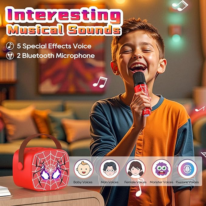 Mini Karaoke Machine for Kids, 2 Wireless Microphones with Bluetooth Portable Speaker & Dynamic LED, Kids Karaoke Machine for Girls Boys Ages 3-12+, Christmas/Birthday Gifts/Toys for Party & Playing