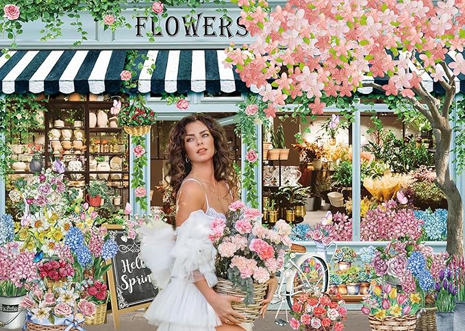 Flowers Shop Backdrop for Photography 10x8FT Spring Florals Butterfly Tea Party Background Hello Spring Banner Decorations Supplies Photo Props