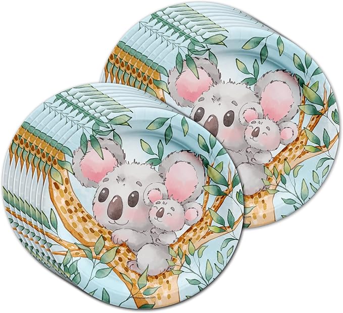 Koala Birthday Party Supplies - Koala Bear Baby Shower - 1st Birthday Party | Tableware Set Includes Plates, Napkins and Cups | Kit for 16