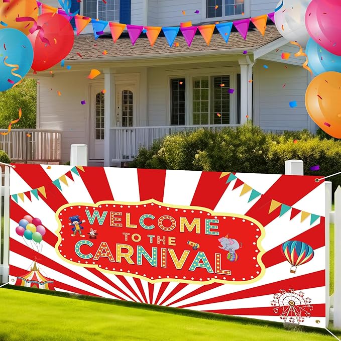 Welcome to the Carnival Banner Carnival Decorations Circus Party Supplies Backdrop for Circus Theme Party Decorations Birthday, 71 x 35 Inch