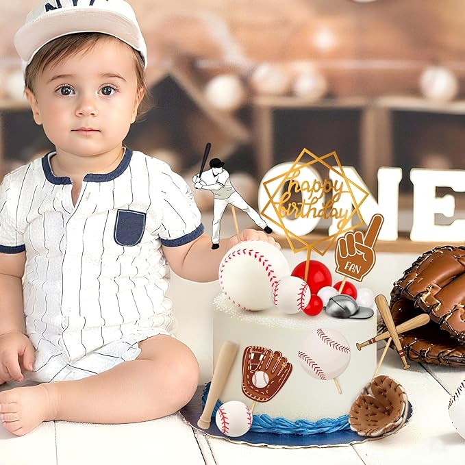Hooqict 23Pcs Baseball Cake Decorations Set with Mini Baseballs, Player, Caps, Gloves, Bats, Happy Birthday Cake Toppers & Cupcake Toppers for Sports Theme Birthday Party Decor Supplies