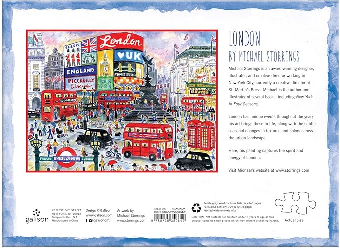 Galison Michael Storrings 1000 Piece London Jigsaw Puzzle for Adults – Illustrated Art Jigsaw Puzzle with Scene from The Streets of London – Fun Indoor Activity, Multicolor
