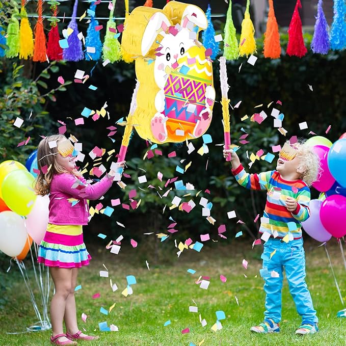 Bunny Easter Egg Piñata with Blindfold, Bat and Filler, Funny Cute Bunny Party Favors for Cute Bunny Easter Egg Theme Kids and Adults Party Supplies Decoration (Cute)