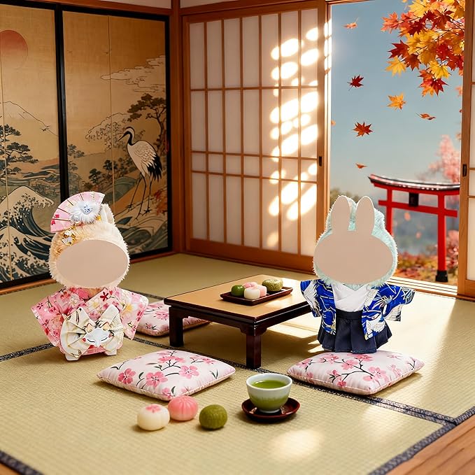 2 Sets 17cm Doll Clothes, Kawaii Japanese Kimono Outfit for 6.7inch Dolls, Cute Pink Yukata Style Costume Pajamas Accessories Set for Dressing up(NO Doll)