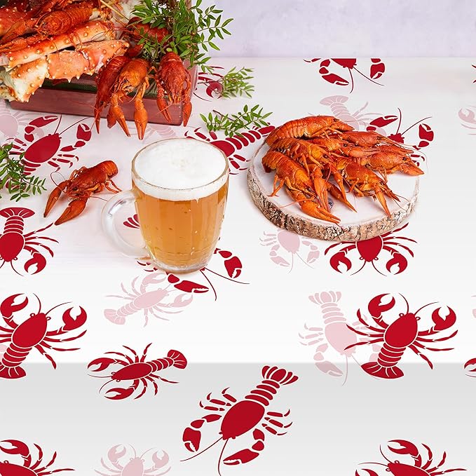 Kochorie 100 Ft x 54 Inch Crawfish Party Tablecloth Roll with Cutter Box Waterproof Plastic Lobster Table Cover for Crawfish Birthday Party Supplies Decorations