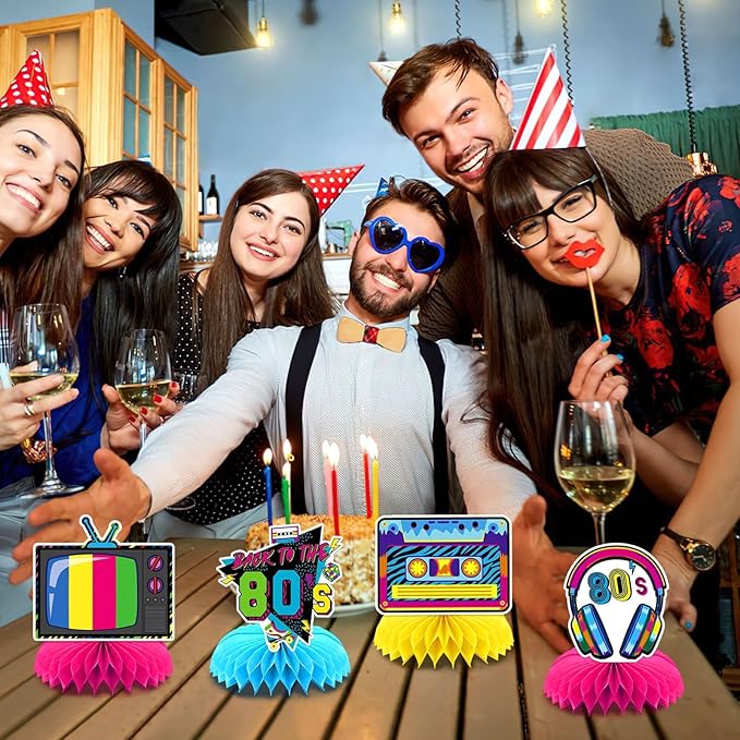 10 Pcs 80s Party Decorations, 1980s Table Honeycomb Centerpieces Back to the 80s Decor for Retro Party Photo Props Birthday Wedding Anniversary Favors Supplies