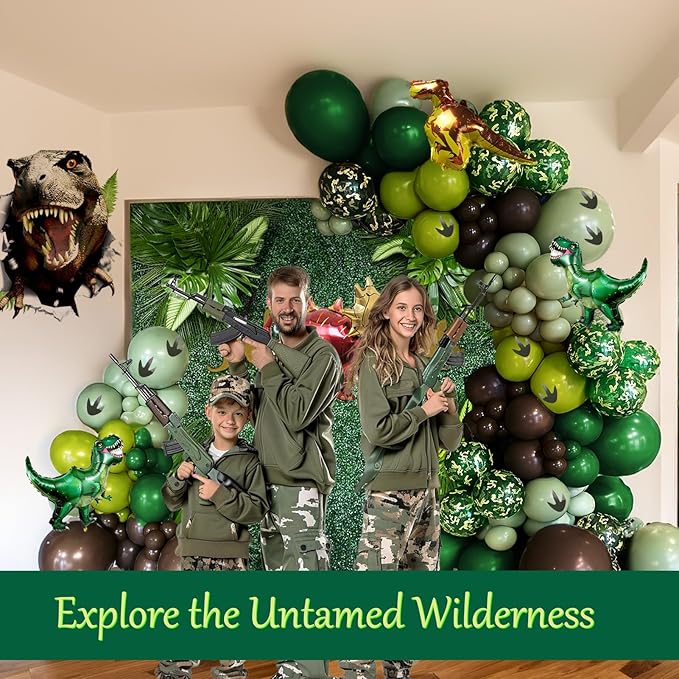 Dinosaur Trunk or Treat Car Party Balloon Arch Garland Kit with Dark Green Sage Green Brown Dino Foil Balloons for suv SUV Car Archway Garage Dinosaur T-REX Theme Halloween Decoration Supplies
