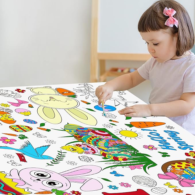 OHOME Easter Giant Coloring Poster/Tablecloth - Easter Crafts for Kids - 30 x 72 Inches Jumbo Coloring Banner - Games Gifts Toys for Basket,Activities Treats Party Decorations
