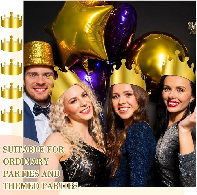 Crtiin 200 Pcs Gold Paper Crowns Bulk King Crown Princess Hats for Birthday Celebration Party Supplies