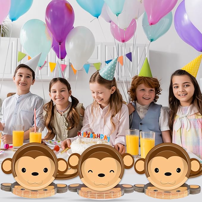 50 Count Monkey Paper Plates Zoo Monkey Shaped Disposable Party Supplies Jungle Safari Party Cake Dessert Plate Animals Theme Dinnerware for Gender Reveal Boy Girl Baby Shower Birthday Decorations