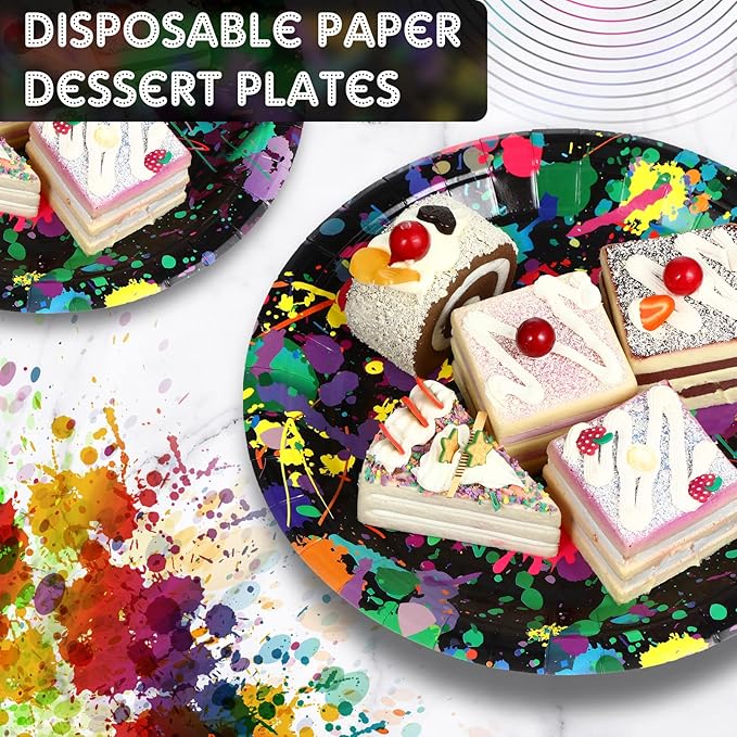 Baderke 48 Pcs 9 Inch and 7 Inch Neon Plates Glow in The Dark Party Supplies Paper Neon Disposable Plates Colorful Tableware for Birthday Wedding Baby Shower