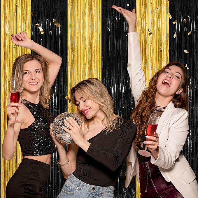 3.3x8.3Ft Foil Fringe Backdrop Curtains Tinsel Streamers Birthday Graduation Wedding Baby Shower Disco Party Door Anniversary Decor