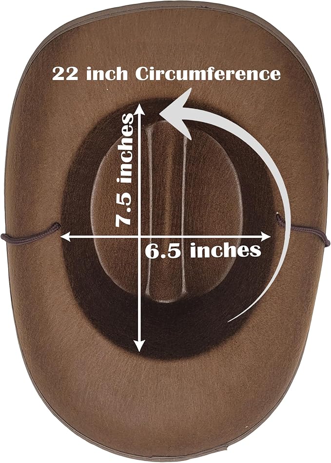 The Dreidel Company Cowboy Felt Western Hat, 22" Circumference Dress Up Costume Clothes for Kids, Pretend Play, Party Favors
