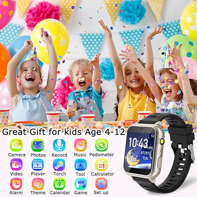 Kids Game Smart Watch for Kids with 24 Puzzle Games HD Touch Screen Camera Video Music Player Pedometer Alarm Audiostory Flashlight 12/24hr Kid Watch Gift for 4-12 Year Old Boys Girls Toys for Kid
