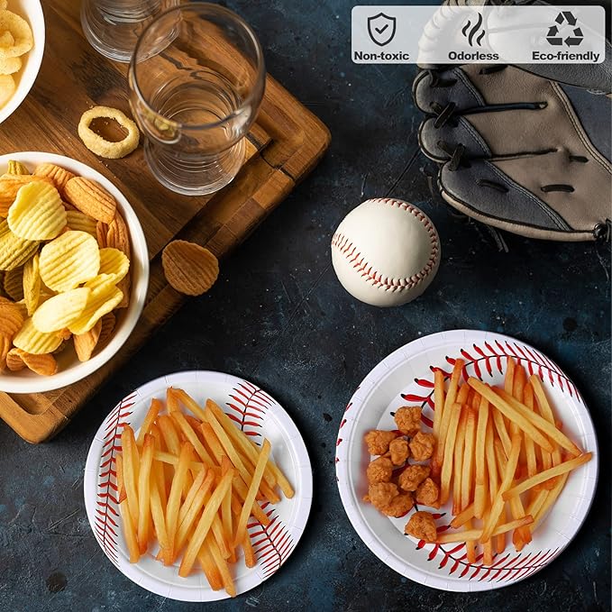 ADXCO 72 Pack Baseball Plates 9 Inch and 7 Inch Home Plate Baseball Round Baseball Paper Plates for Sports Theme Birthday Party Decorations Party Supplies