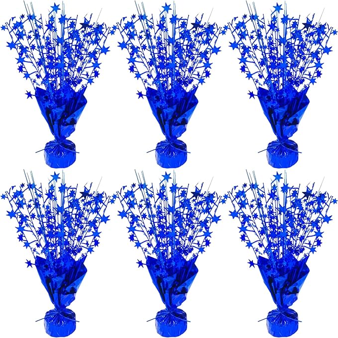 6 Pcs Metallic Foil Star Burst Table Centerpieces Patriotic Decoration for Wedding Birthday Graduation Veteran Day Memorial Day Holiday Party Supplies（Blue)