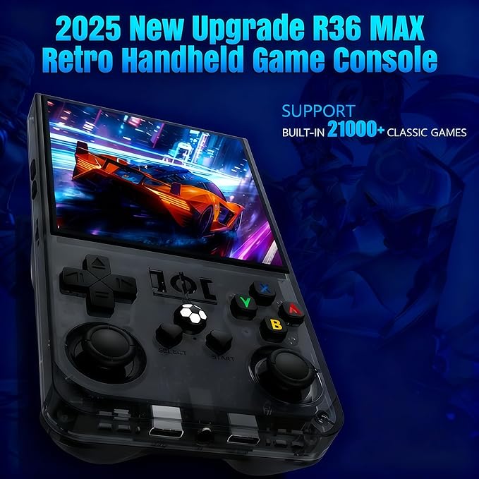 R36MAX 2025 Retro Handheld Game Console, 4.0" 4K HD IPS Screen, Open Source Linux System, 21000+ Preloaded Games, 128GB Memory, 4000mAh Battery – Portable Gaming Console for Adults (Black 128Gb)